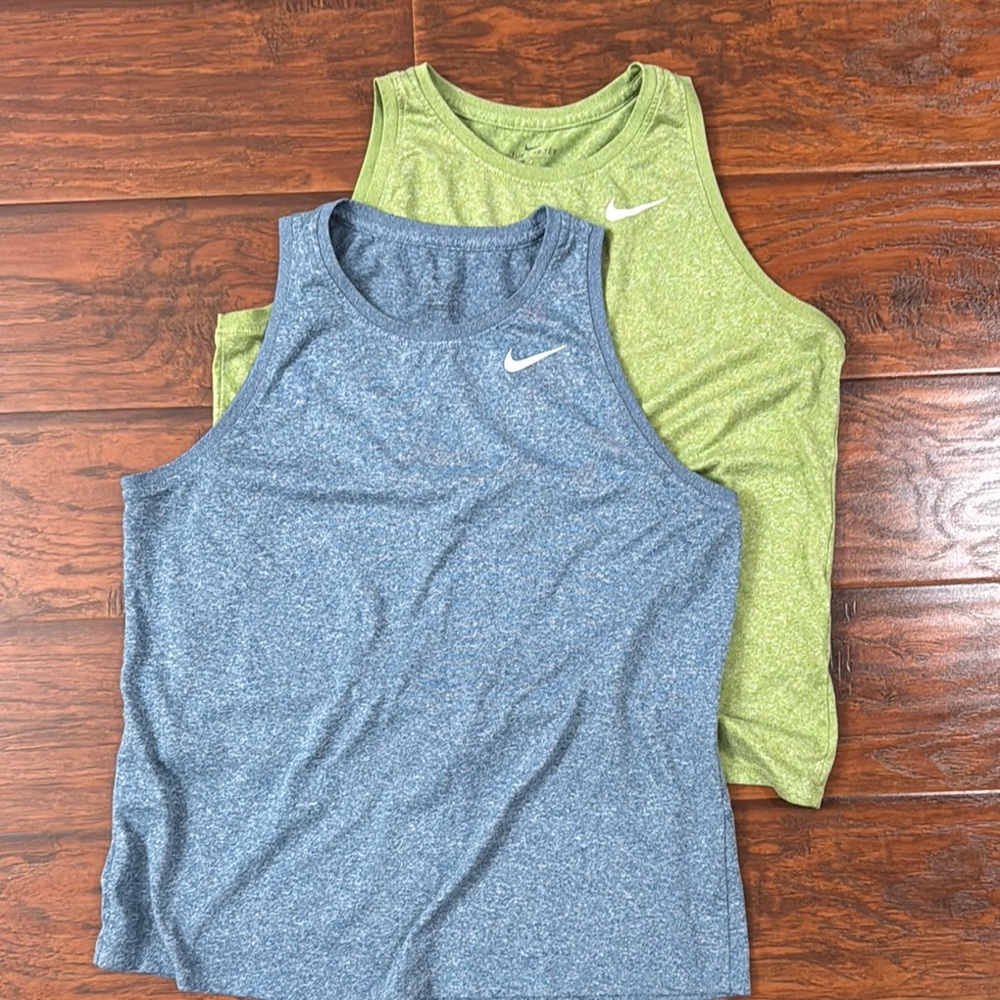 2 Nike high neck tanks Blue and Green Athletic Tank Tops Moisture-Wicking